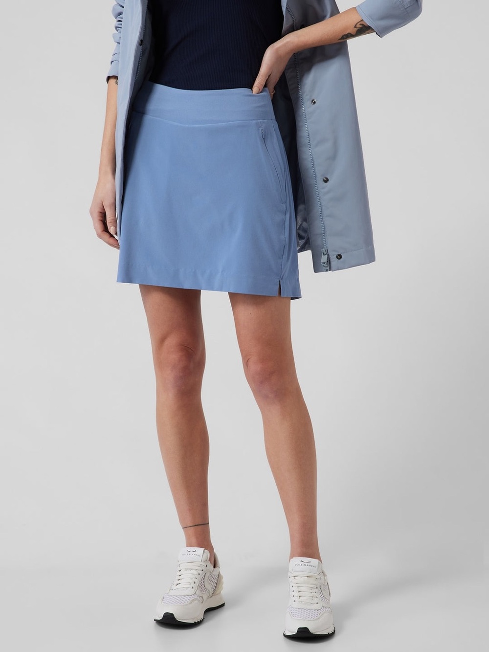 Athleta Sz 12 SoHo Skort Cottage Blue Pockets Shorts Lined Elastic Waist